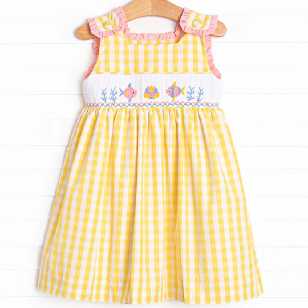 NEW WITH TAGS Fish Frills Smocked Dress, Yellow